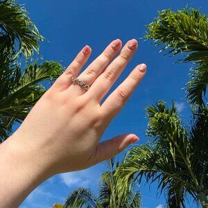 925‎ Sterling Silver Ring Filigree Rose Floral Band Size 9.75 Boho Romant